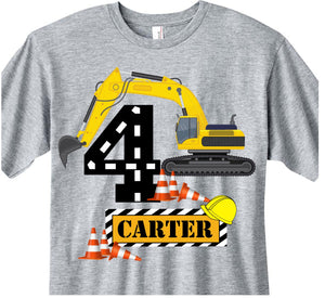 Girls Excavator 4th Birthday Embroidered Personalized Glitter Number  Construction Digger Shirt Age 1 2 3 4 5 6 7 8 9 